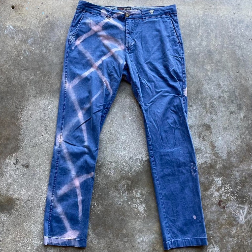 Guess Blue Chino Pants with Pink Spray Detail